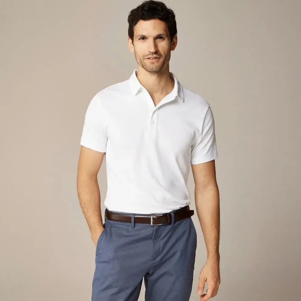 J.Crew Mens Performance Polo M White Coolmax Moisture Wicking Short Sleeve Knit